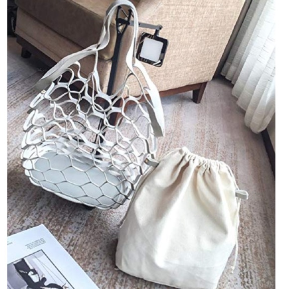 AUDREY 2pc Mesh and Removable Linen Shoulder Bag - Picture 5 of 7